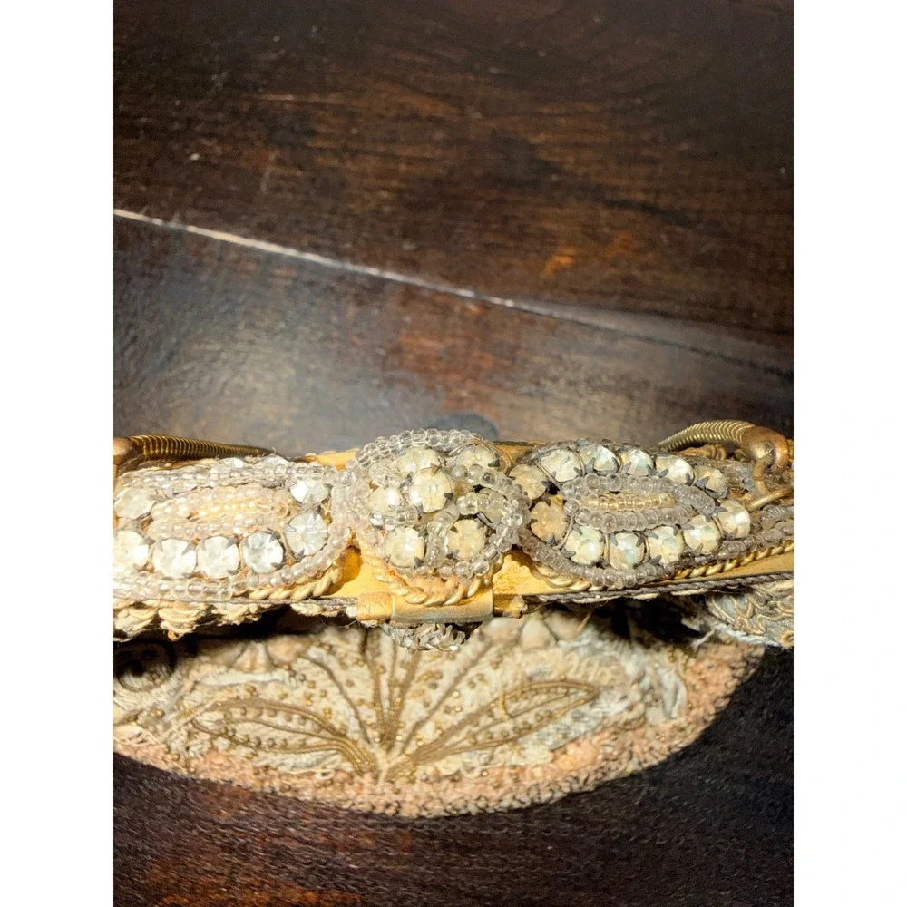 Vintage Gold Soutache Beaded Floral Evening Bag Rhinestone Clasp Snake Chain